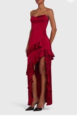 Amanda Uprichard Crimson Romance Silk Ruffle High-Low Maxi Dress XS